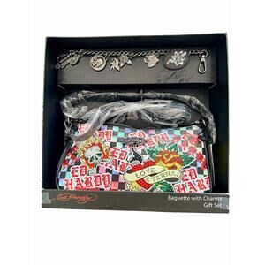 Ed Hardy Black Shoulder Crossbody Bag with Rhinestone Love Skulls Gift Box
